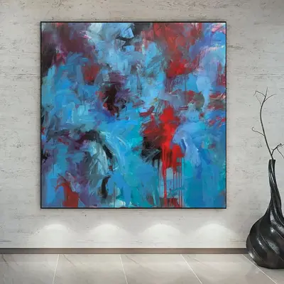 Extra Large Original Abstract Acrylic Artwork Blue Painting On Canvas Texture Fine Art Oil Painting Modern Artwork | BLUE CUR...