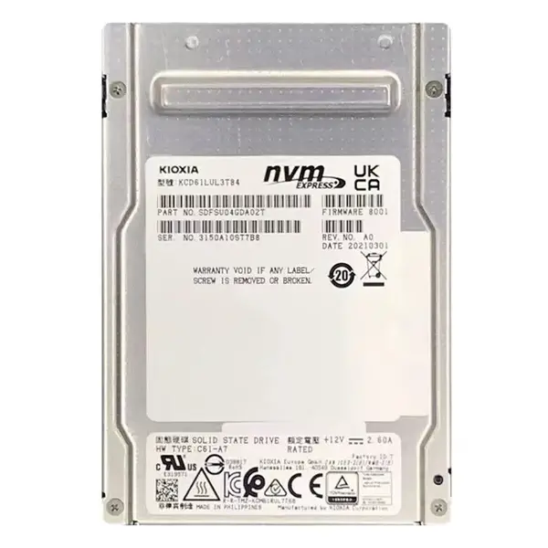 KCD61LUL3T84 KIOXIA CD6-R Series 3.84TB TLC PCI Express 4.0 x4 NVMe Read Intensive U.3 2.5-Inch Internal Solid State Drive