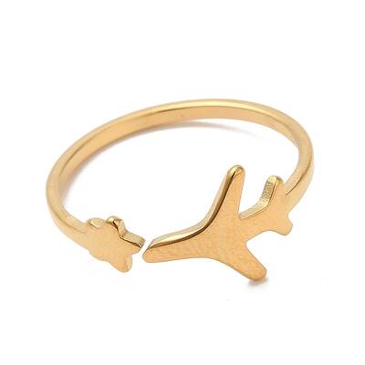Ion Plating(IP) 304 Stainless Steel Star & Airplane Open Cuff Ring for Women