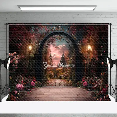 Aperturee Black Luxury Gate Floral Plant Wedding Photo Backdrop, 3X2FT(1MX0.6M), 14 USD, wedding backdrops, ENHD2J15-M