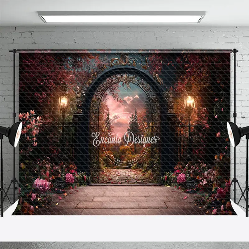 Aperturee Black Luxury Gate Floral Plant Wedding Photo Backdrop, 3X2FT(1MX0.6M), 14 USD, wedding backdrops, ENHD2J15-M