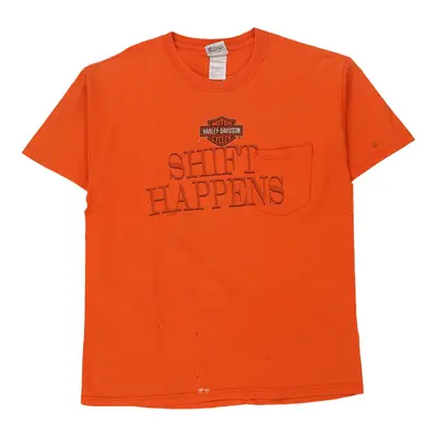 Idaho Falls Harley Davidson Graphic T-Shirt - Large Orange Cotton