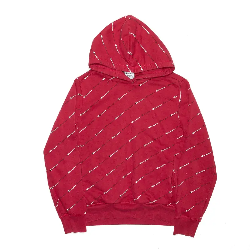 CHAMPION Sports Pattern Red Pullover Hoodie Boys L