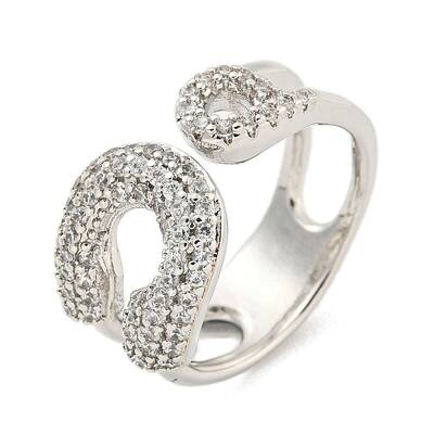 Brass Micro Pave Clear Cubic Zirconia Cuff Ring