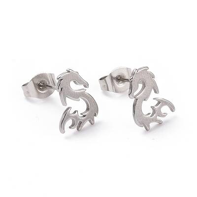 Non-Tarnish 304 Stainless Steel Tiny Dragon Stud Earrings for Men Women