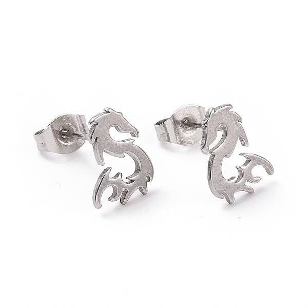 Non-Tarnish 304 Stainless Steel Tiny Dragon Stud Earrings for Men Women