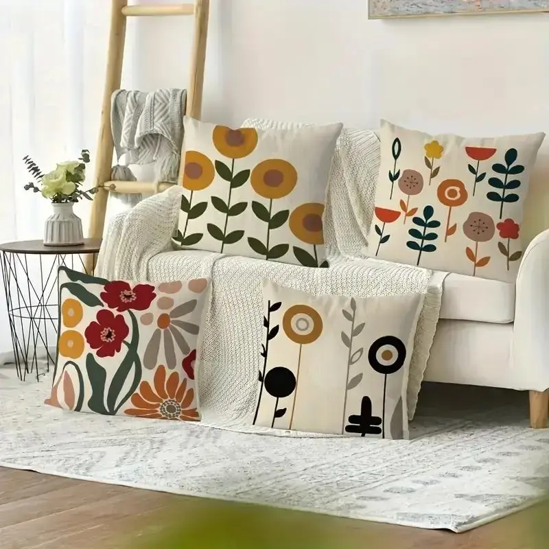 4pcs Single-sided Floral Print Cushion Cover Without Filler, Modern Throw Pillow Cover For Home Decor