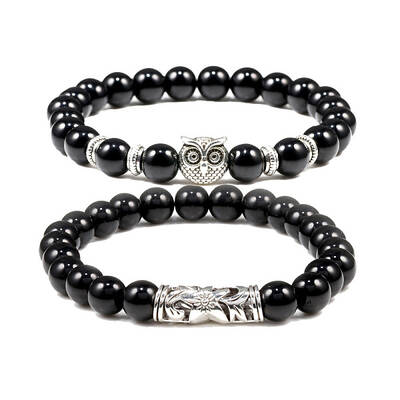 2Pcs Couple Alloy Star Owl & Synthetic Turquoise Stretch Bracelets Sets