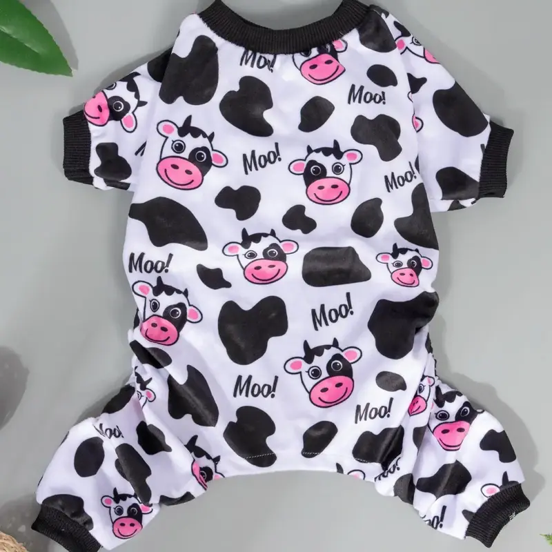 Comfortable Pet Clothes for Dogs Sleepling, Cute Cow Printed Pets Pajama, Soft Pet Clothes for Small Medium Dog, Holiday & Pa...