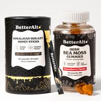 BetterAlt Honey-Sea Metabolism Support | Himalayan GOLD+ Shilajit Honey Sticks & Irish Sea Moss Gummies | 1-Month Pack Health...