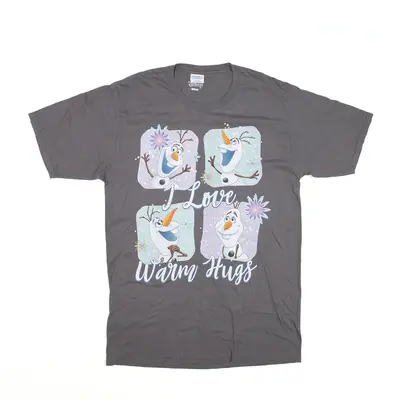 PORT AND COMPANY Disney Olaf I love warm hugs T-Shirt Grey Short Sleeve Womens M