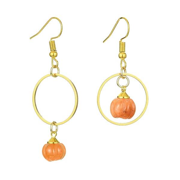 Natural Red Aventurine Pumpkin with Ring Dangle Earrings