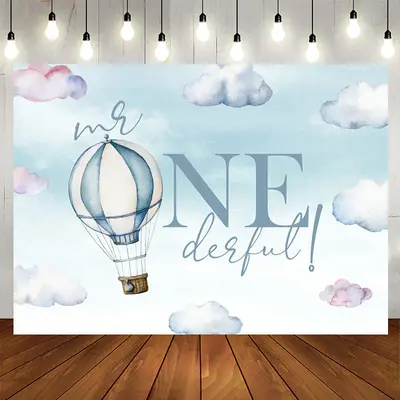 Aperturee Hot Air Balloon Mr Onederful Birthday Backdrop