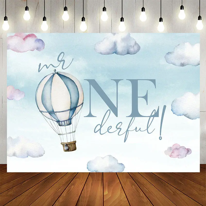 Aperturee Hot Air Balloon Mr Onederful Birthday Backdrop