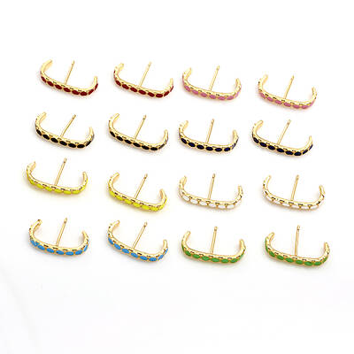 Brass Enamel Stud Earrings