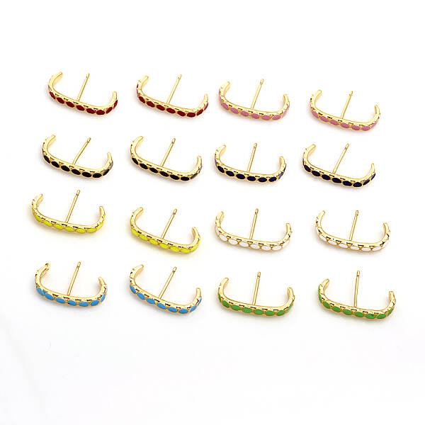 Brass Enamel Stud Earrings
