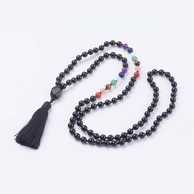 Natural Dyed & Heated Black Agate Tassel Pendant Necklaces