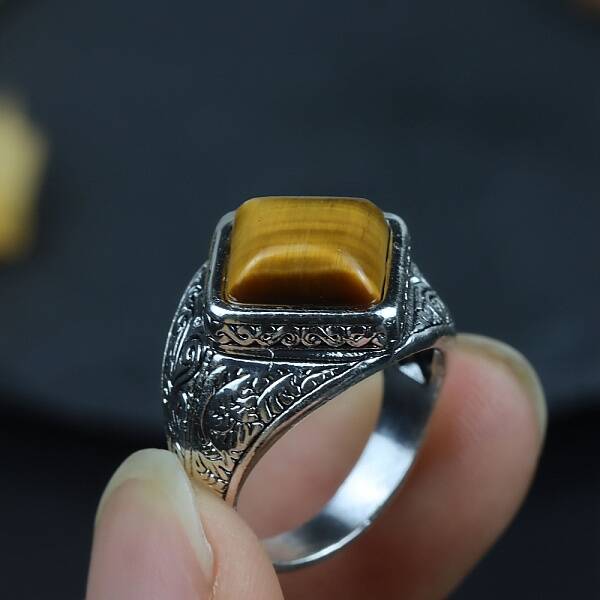 Rhombus Natural Tiger Eye Finger Rings
