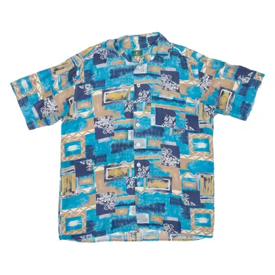 CASUAL LAND SPORTS WEAR Mens Shirt Blue Silk Crazy Pattern L