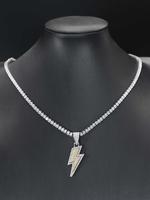 Rhinestone Decor Lightning Design Pendant Necklace for Men & Women, Streetwear Statement Jewelry, Zinc Alloy Jewelry for Part...