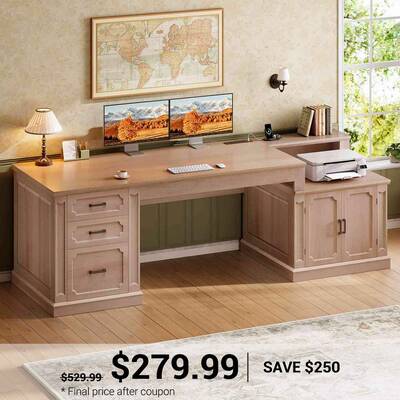 SEDETA ® 70.9 Inch Vintage Computer Desk with Printer Stand Power Outlet, Farmhouse Executive Home Office Desk, File Drawers...