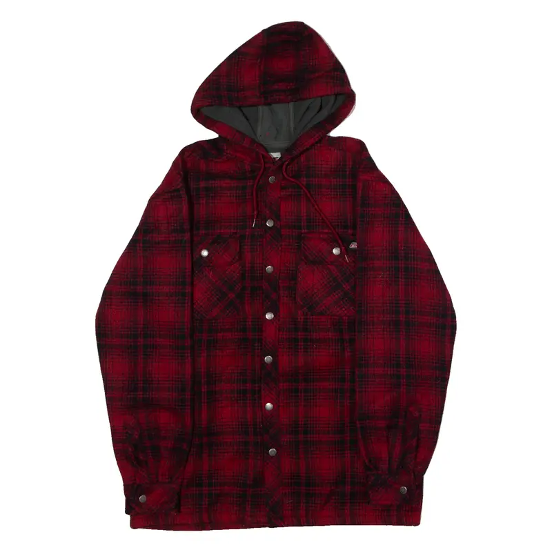 DICKIES Mens Lumberjack Jacket Red Flannel Hooded Check M