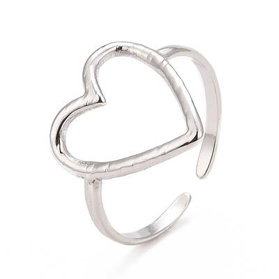 Non-Tarnish 304 Stainless Steel Open Heart Cuff Ring for Women