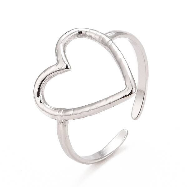 Non-Tarnish 304 Stainless Steel Open Heart Cuff Ring for Women