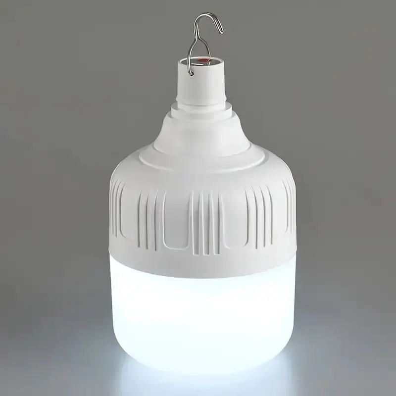 Outdoor USB Rechargeable LED Bulb, 60W Emergency Night Light with Hook, Camping Lamp, Portable Waterproof Lantern