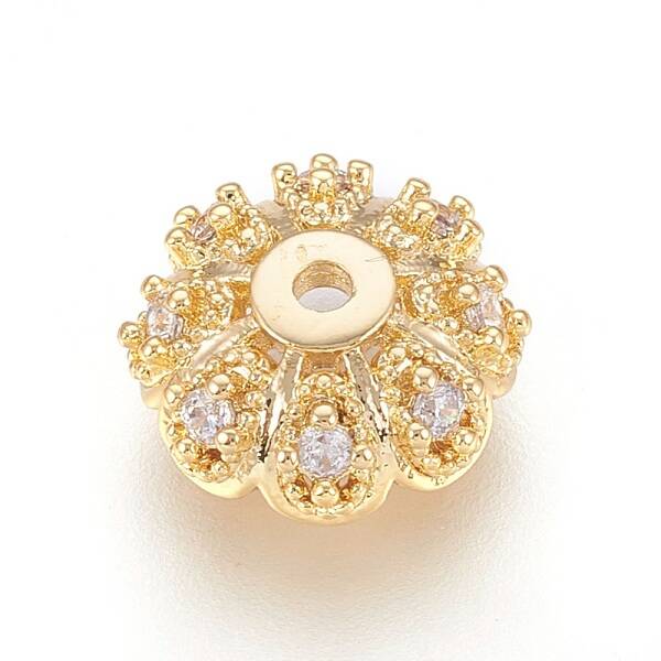 Multi-Petal Brass Micro Pave Cubic Zirconia Bead Caps