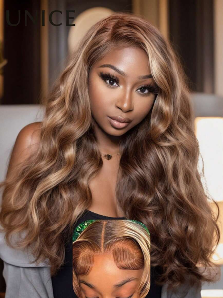 7x5 Bye Bye Knots Wig Glueless Lace Honey Blonde Body Wave Wig With Bleached Clean Knots