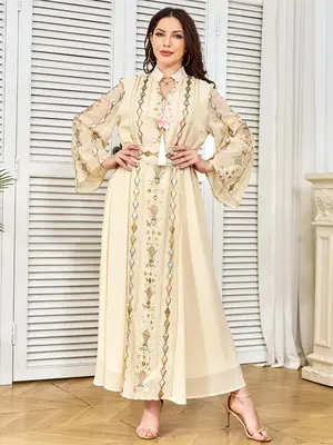 Elegant Muslim Women Abaya Dress, New Style Long Tassel Design, Modest Fashionable Clothing for Ladies, Perfect for Special O...