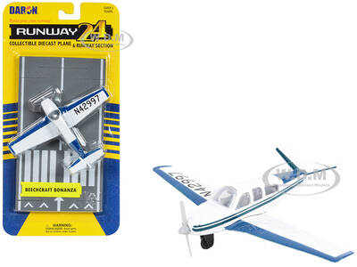 Beechcraft Bonanza Aircraft White with Blue Stripes \