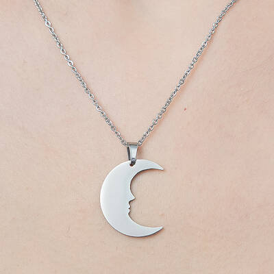 Non-Tarnish 201 Stainless Steel Crescent Moon Pendant Necklace