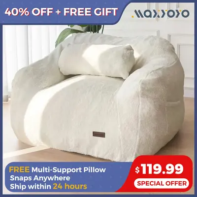 MAXYOYO Giant Bean Bag Chair with Pillow, Fluffy and Comfy Bean Bag Sofa Fuzzy Fabric Large Bean Bag Chair Adult Size with Fi...