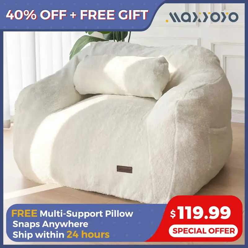 MAXYOYO Giant Bean Bag Chair with Pillow, Fluffy and Comfy Bean Bag Sofa Fuzzy Fabric Large Bean Bag Chair Adult Size with Fi...