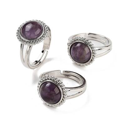 Natural Amethyst Round Adjustable Rings