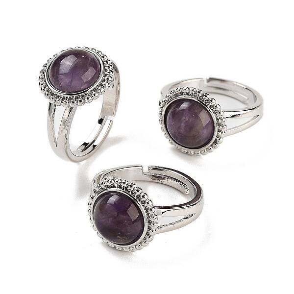 Natural Amethyst Round Adjustable Rings