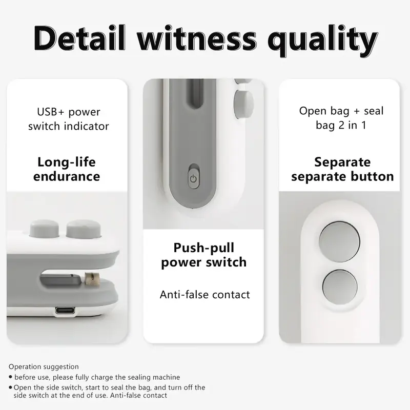 changed Mini snack bag sealing machine, rechargeable bag sealer, 2 to 1 bag heat sealing machine, chip knife, plastic bag res...