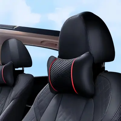 Car Seat Headrest Pillow, Premium PU Leather Car Neck Pillow, Neck Rest Cushion Support, Universal Car Interior Decoration Ac...