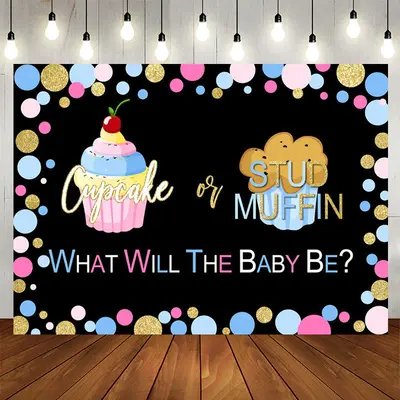 Aperturee Cupcake Or Stud Muffin Gender Backdrop For Baby Shower