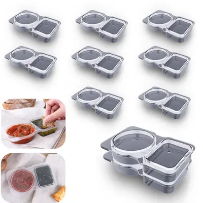10Pcs Double Compartment Condiment Container with Lid Double Compartment Snack Containers Double Compartment Snack Containers...