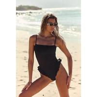 Women Monokini Bathing Suit Solid Color Spaghetti Strap Ruffles Sleeveless Swimsuits Summer Swimwear Bikini