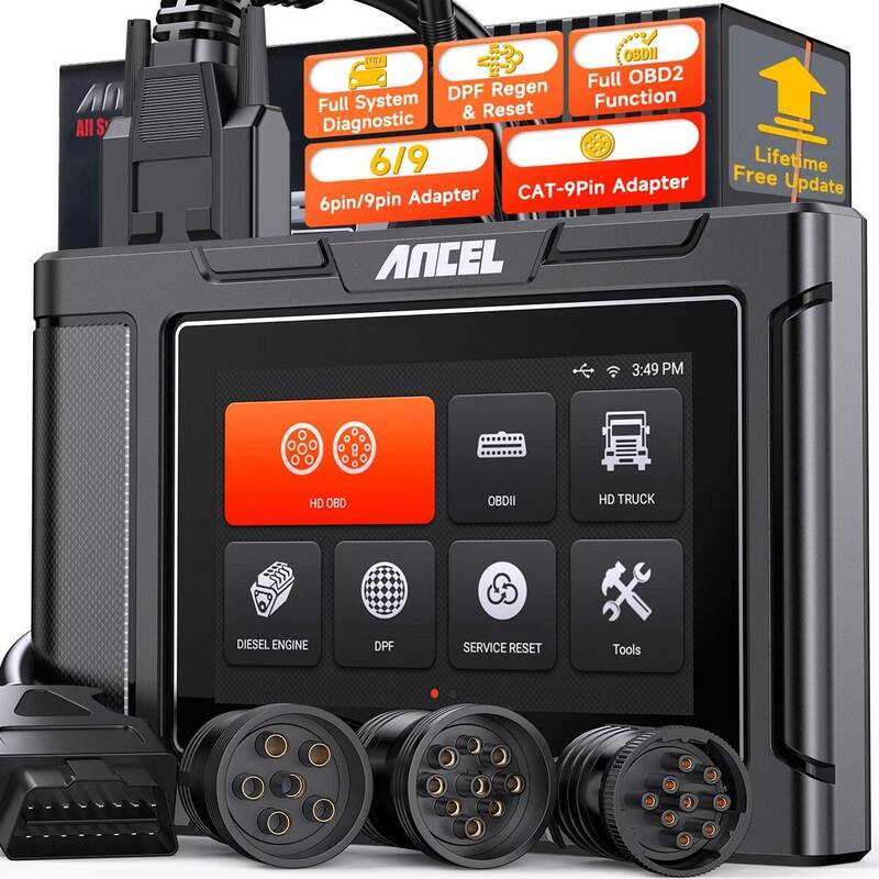 ANCEL HD3400 Heavy Duty Truck Scanner – Diesel DPF Regen & All System Diagnostic Tool for Cummins, CAT, Paccar, Detroit