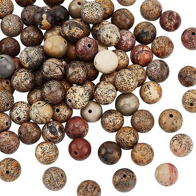 2 Strands Round Natural Dendritic Jasper Beads Strands