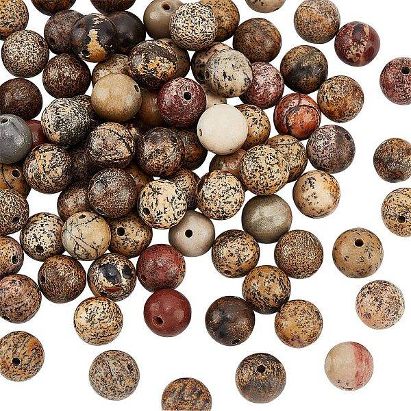 2 Strands Round Natural Dendritic Jasper Beads Strands