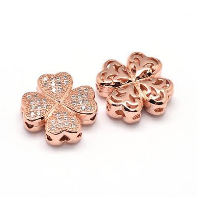 Clover Brass Micro Pave Cubic Zirconia Beads