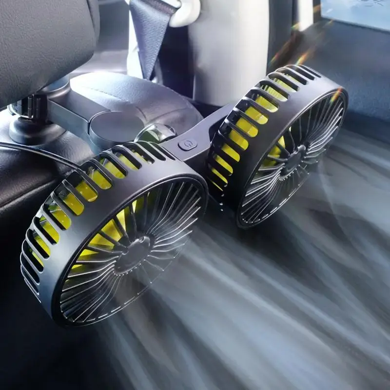 Car Fan for Backseat Kids, Dual Head USB Car Seat Fan, 360° Rotatable Strong Wind Car Rear Headrest Fan for Baby, Air Circul...