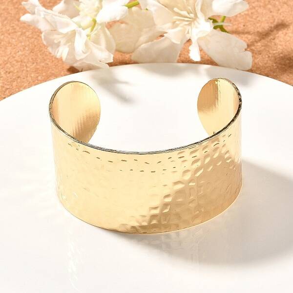 304 Stainless Steel Textured Wide Open Cuff Bangles for Women