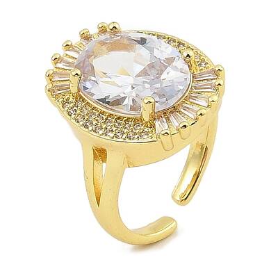 Oval Rack Plating Brass Micro Pave Cubic Zirconia Open Cuff Rings for Women